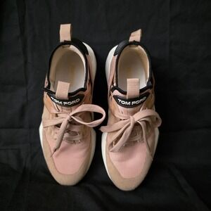 Tom Ford Jago Sneakers Womens 37.5 Pink Tan Suede Mesh Chunky Luxury Shoes
